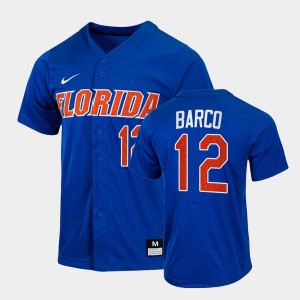 Men's Florida Gators College Baseball Royal Hunter Barco #12 2022 Full-Button Jersey 335518-901